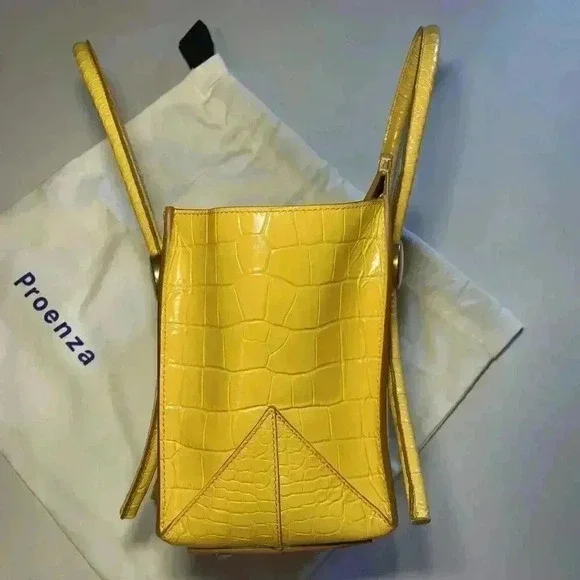 Proenza Schouler Croc Embossed Leather Pipe Tote Bag Small Yellow Citrus Purse - Picture 5 of 15